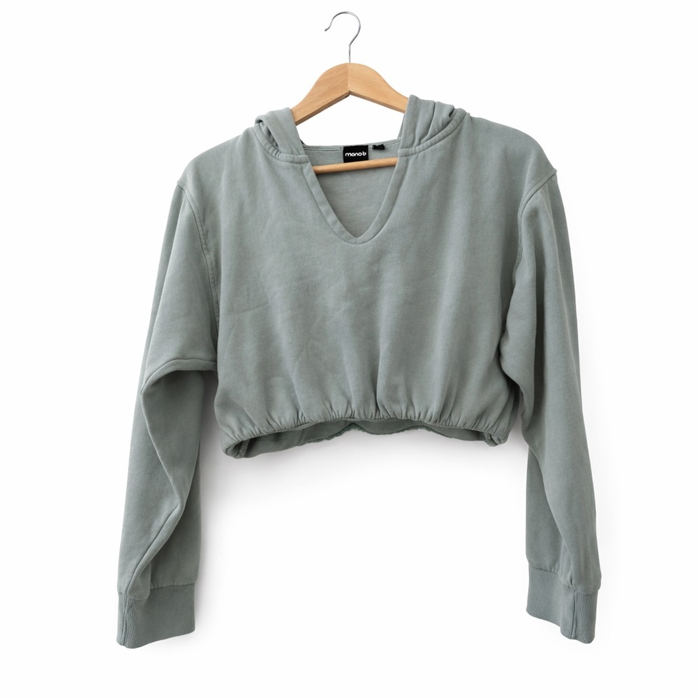 Mono B Sage Green Cropped Hoodie Sweatshirt Size Large